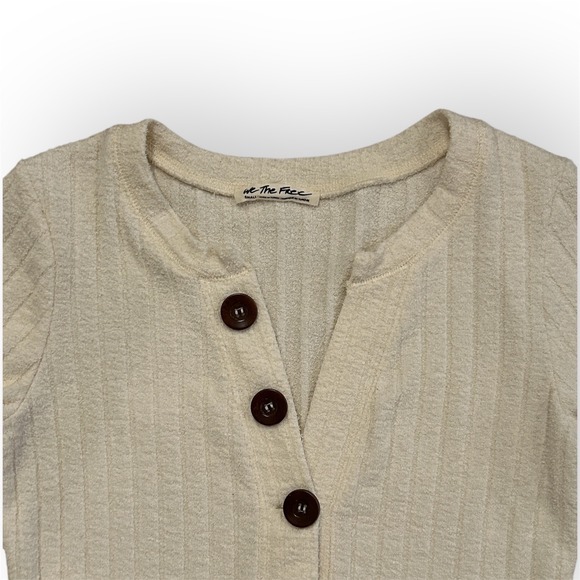 We The Free Oliver Henley Ribbed Knit Minimalist Long Sleeve Neutral Cream Small - Picture 3 of 6